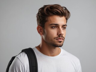 Obraz premium young man looking away over white background. AI Generative