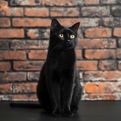 Black Cat Against Brick Wall