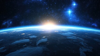 Fototapeta premium A breathtaking view of Earth from space, with a sunrise illuminating the planet's surface.