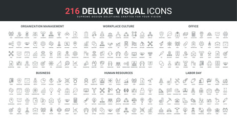 Business organization and management, office workplace culture, organizational hierarchy line icon set. Human resource, skills and vision for recruiting thin black outline symbols vector illustration