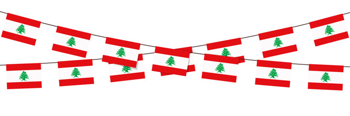 Lebanon bunting flags on white background. Lebanese independence day celebration concept. Vector illustration.