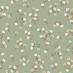 Vintage seamless floral pattern. Liberty style background of small pastel flowers. Small flowers scattered over a blue gray background. Stock vector for printing on surfaces. Abstract flowers. 