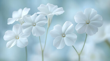 Naklejka premium A close-up of white phlox blooms a soft, blurred background
