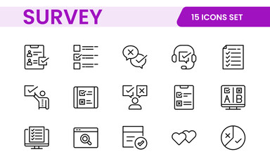 Survey feedback, testimonial, customer thin line icons. For website marketing design, logo, app, template, ui, etc.
