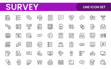 Survey feedback, testimonial, customer thin line icons. For website marketing design, logo, app, template, ui, etc.