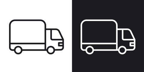 Delivery van icon in Thin line black color. flat simple vector symbols illustration.