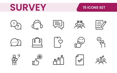 Survey feedback, testimonial, customer thin line icons. For website marketing design, logo, app, template, ui, etc.