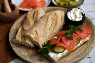 Salmon sandwich with Italian baguette