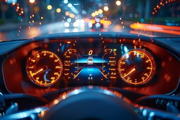 Sleek modern car with advanced dashboard display showcased against a black background