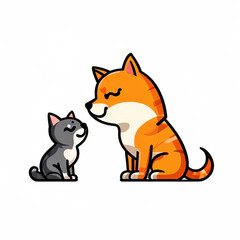 A cute illustration of a cat and a dog sitting together, showcasing friendship.