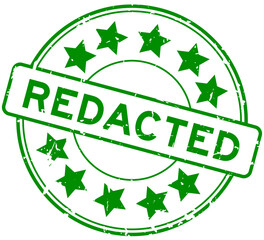 Grunge green redacted word round rubber seal stamp on white background