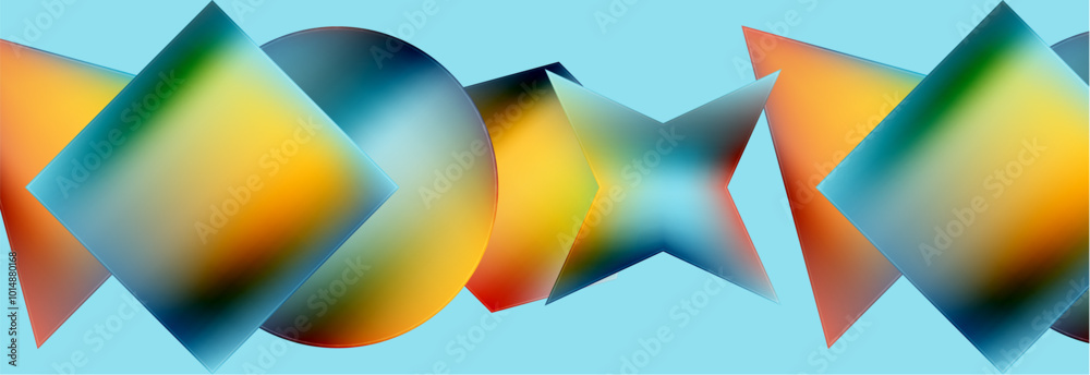 Poster Neon color geometric shapes square triangle circle abstract background. Vector Illustration For Wallpaper, Banner, Background, Card, Book Illustration, landing page