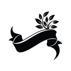 Naklejka premium This elegant black and white ribbon with floral design vector features intricate patterns, perfect for vintage-inspired projects, invitations, borders, and decorative artwork.