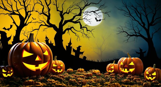 Yellow theme scary creepy halloween concept background