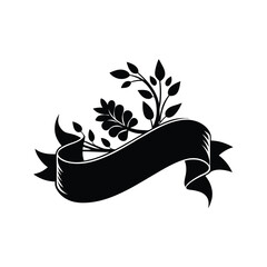 Naklejka premium This elegant black and white ribbon with floral design vector features intricate patterns, perfect for vintage-inspired projects, invitations, borders, and decorative artwork.