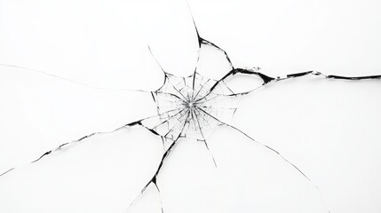 A close-up of a shattered glass surface against a white background.