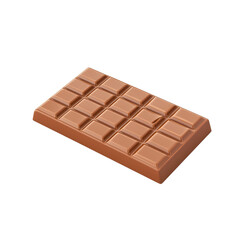 Delicious milk chocolate bar with square segments isolated on transparent background.