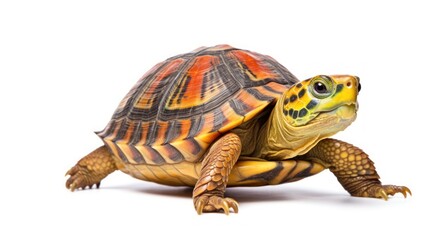 A Colorful Turtle Walking on a White Background