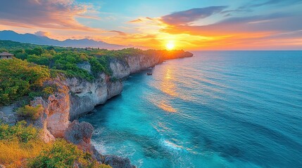 Scenic coastal view with cliffs and ocean, captured from a high vantage point, showcasing the beauty of nature 