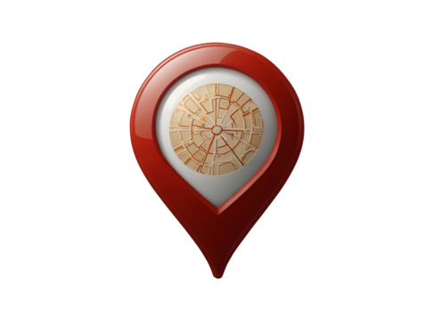 3D Red Map Pin with Abstract City Grid Isolated on Transparent Background – GPS Location Icon for Navigation and Geolocation