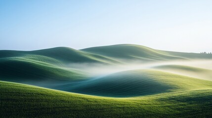 Serene Rolling Hills in the Misty Morning Landscape