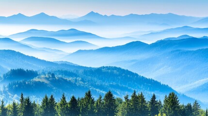 Majestic Mountain Landscape with Misty Valleys and Forests