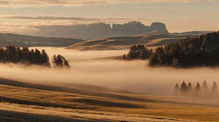 Majestic Autumn Landscape with Mist-Covered Hills and Mountains
