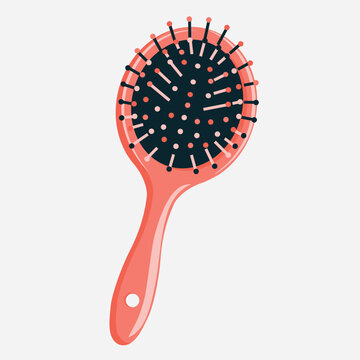 recommend clip art: Comb. Massage brush for hair in pink color. Vector illustration in flat style.