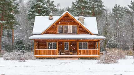 Cozy Log Cabin Nestled in a Snowy Winter Wonderland