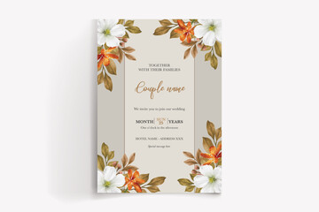 WEDDING INVITATION FRAME WITH FLOWER DECORATIONS WITH FRESH LEAVES 