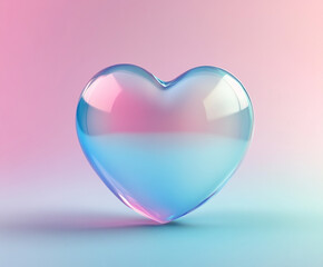 
3D heart icon, gradient color with blue and purple hues, pink background, Blender rendering style, glossy finish, high resolution