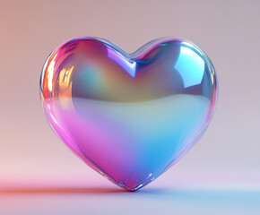 
3D heart icon, gradient color with blue and purple hues, pink background, Blender rendering style, glossy finish, high resolution