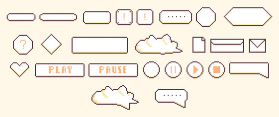 Retro pixel art user interface buttons and icons