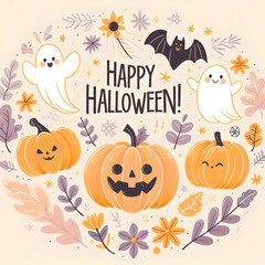 A kind Halloween greeting card in pastel colors