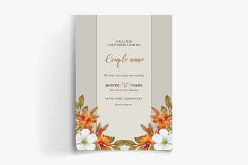 WEDDING INVITATION FRAME WITH FLOWER DECORATIONS WITH FRESH LEAVES 