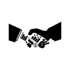 Business agreement handshake or friendly handshake line art icon for apps and websites vector illustration isolated on black and white background.