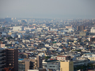 Obraz premium ハイアングルで見た大阪市の街並みの風景