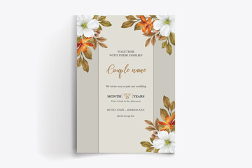 WEDDING INVITATION FRAME WITH FLOWER DECORATIONS WITH FRESH LEAVES 