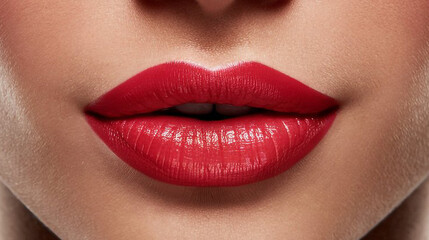 Fototapeta premium A close-up of a woman's attractive lips with red lipstick.