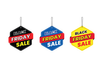 Black Friday offer dangler Vector template design, 70% off, 75% off, 60% off,  Black friday realistic hanging sales label collection, tag, sticker multiple color.
