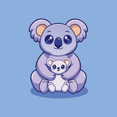 Cute Cartoon Koala Mother Holding Baby Vector Illustration.