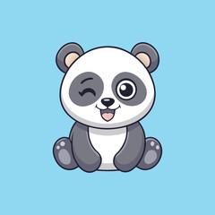 Cute Cartoon Panda Winking with Tongue Out Vector Illustration.