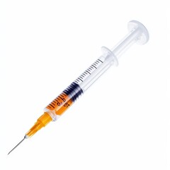 A nurse's syringe, profession tool, sterile with clear markings, isolated on white background