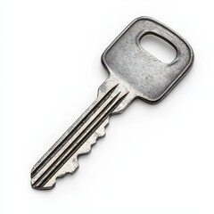 A bike lock key, compact metal key with unique groove pattern, isolated on white background