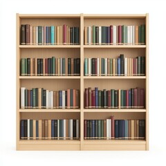 A bookshelf, living room furniture, tall with open shelves, minimalist design, isolated on white background