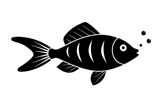 black fish with bubbles on white background clip art preview