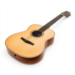 Fototapeta premium A musician's guitar, profession instrument, acoustic with wooden body, isolated on white background