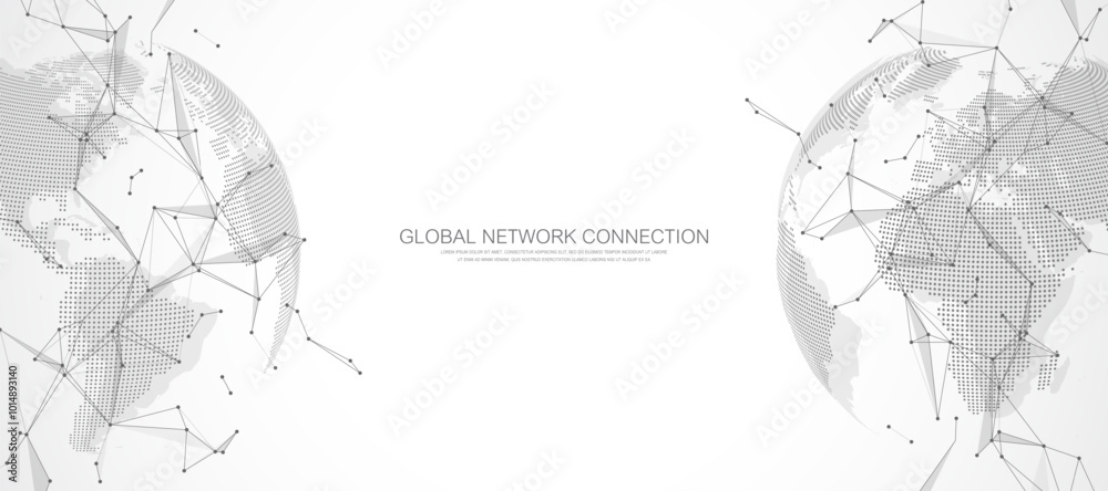 Poster Global network connection banner design template. Header social network communication in the global business concept. Big data visualization. Internet technology