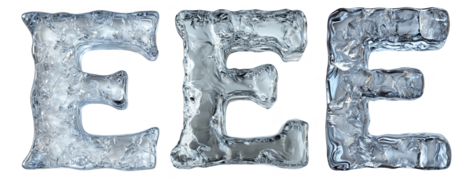 Set of letters E with an ice texture isolated on the background. An icy letter E on a transparent background.