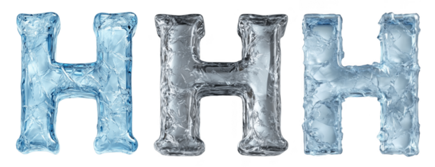 Set of letters H with an ice texture isolated on the background. An icy letter H on a transparent background.